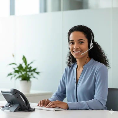 Professional AI Chat Receptionist Service for Professional Services - Customer service representative assisting with AI chat